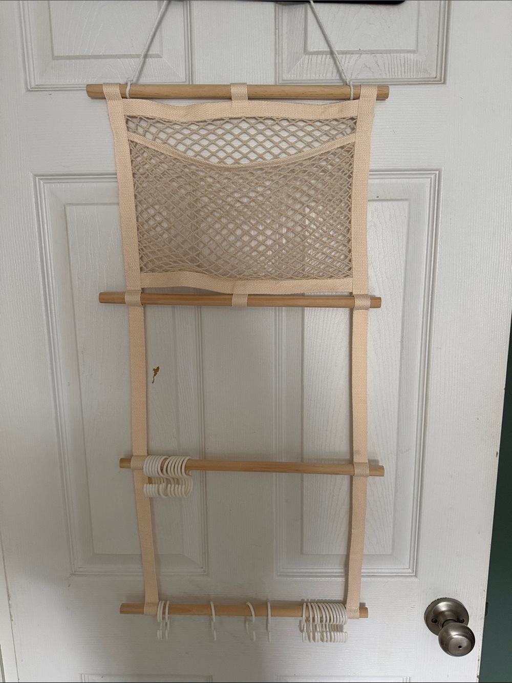 Neutral Beige Hanging Organizer with Mesh Pocket